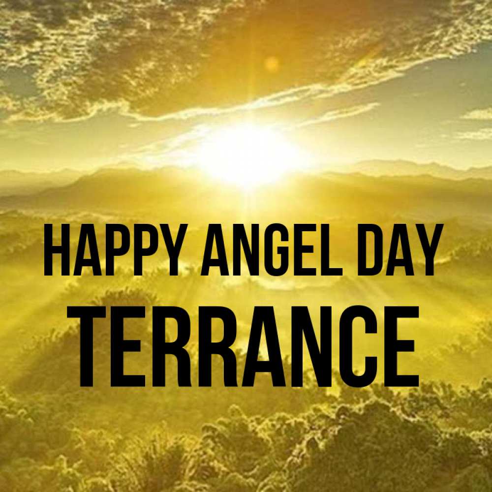 Greetings card с именем, Terrance happy angel day леса и небо в желтом Greetings with text for free download 