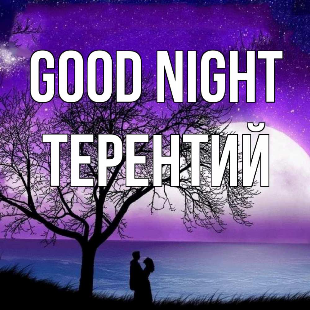 Greetings card с именем, Терентий Good night огромная луна и парочка Greetings with text for free download 