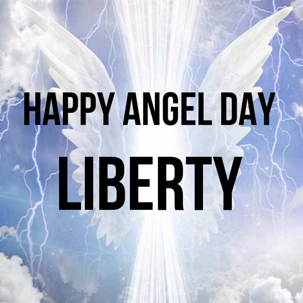Greetings card с именем, Liberty happy angel day молнии на небе и свет Greetings with text for free download 