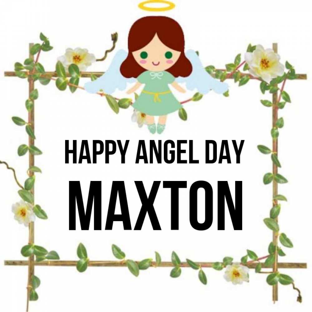 Greetings card с именем, Maxton happy angel day Ангел с нимбом Greetings with text for free download 