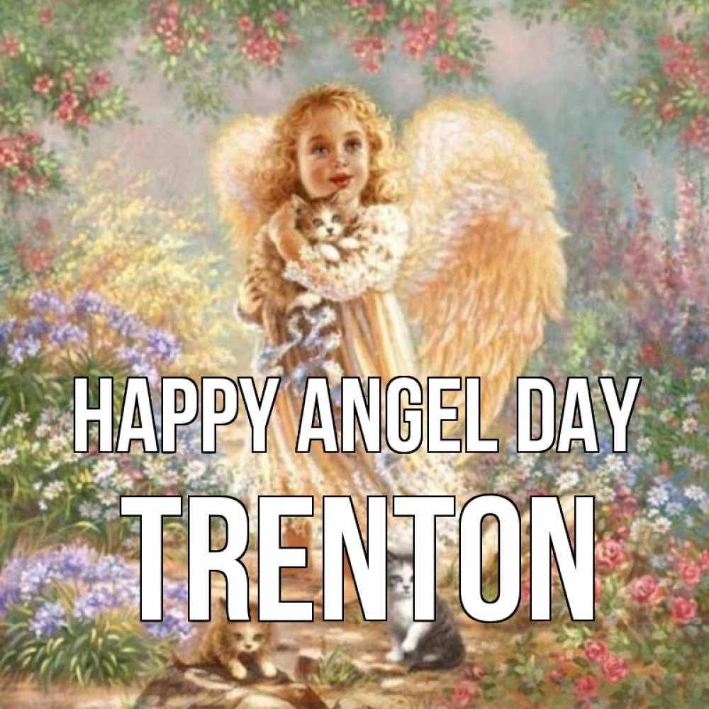Greetings card с именем, Trenton happy angel day держит котенка Greetings with text for free download 