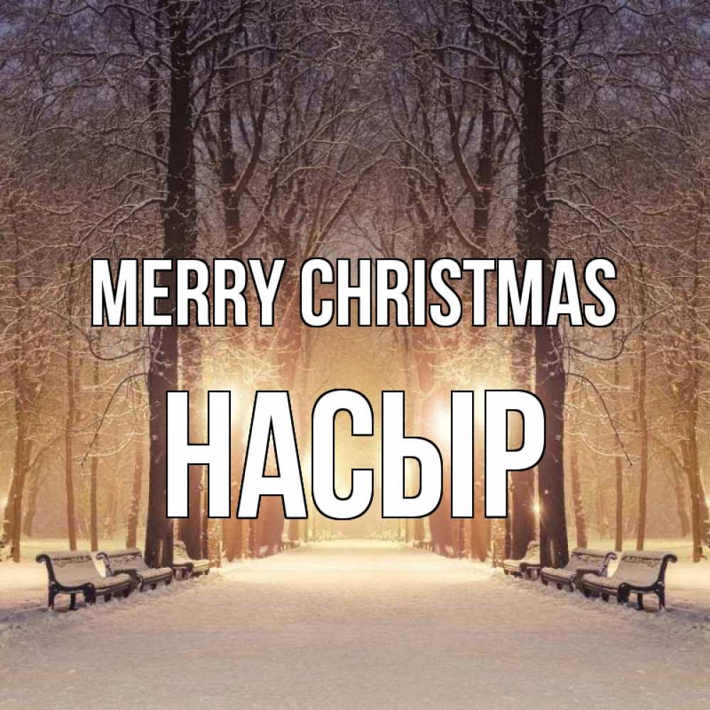 Greetings card с именем, НАСЫР Merry Christmas зима, парк, фонарь, лес Greetings with text for free download 