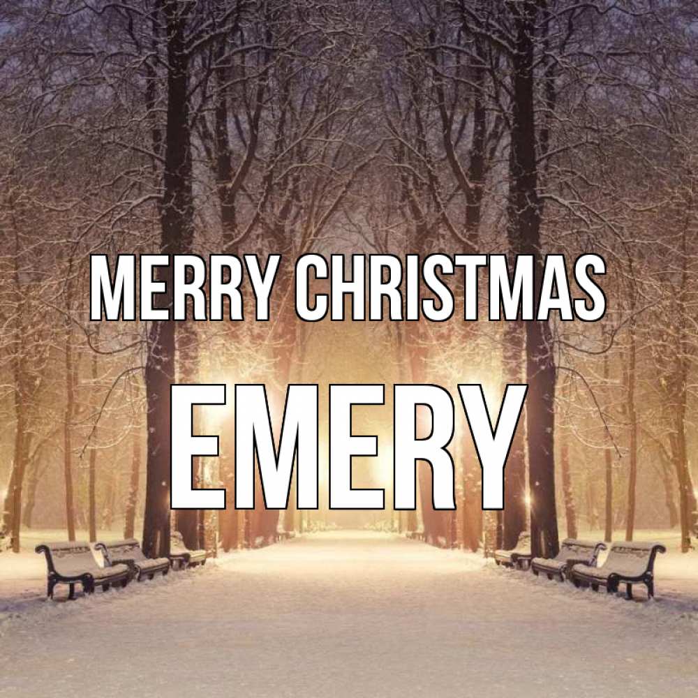 Greetings card с именем, Emery Merry Christmas зима, парк, фонарь, лес Greetings with text for free download 