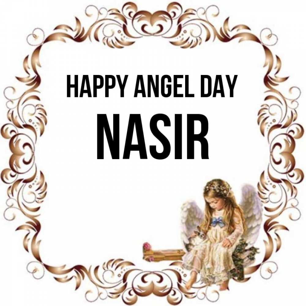 Greetings card с именем, Nasir happy angel day рамочка из перьев и ангелочек Greetings with text for free download 