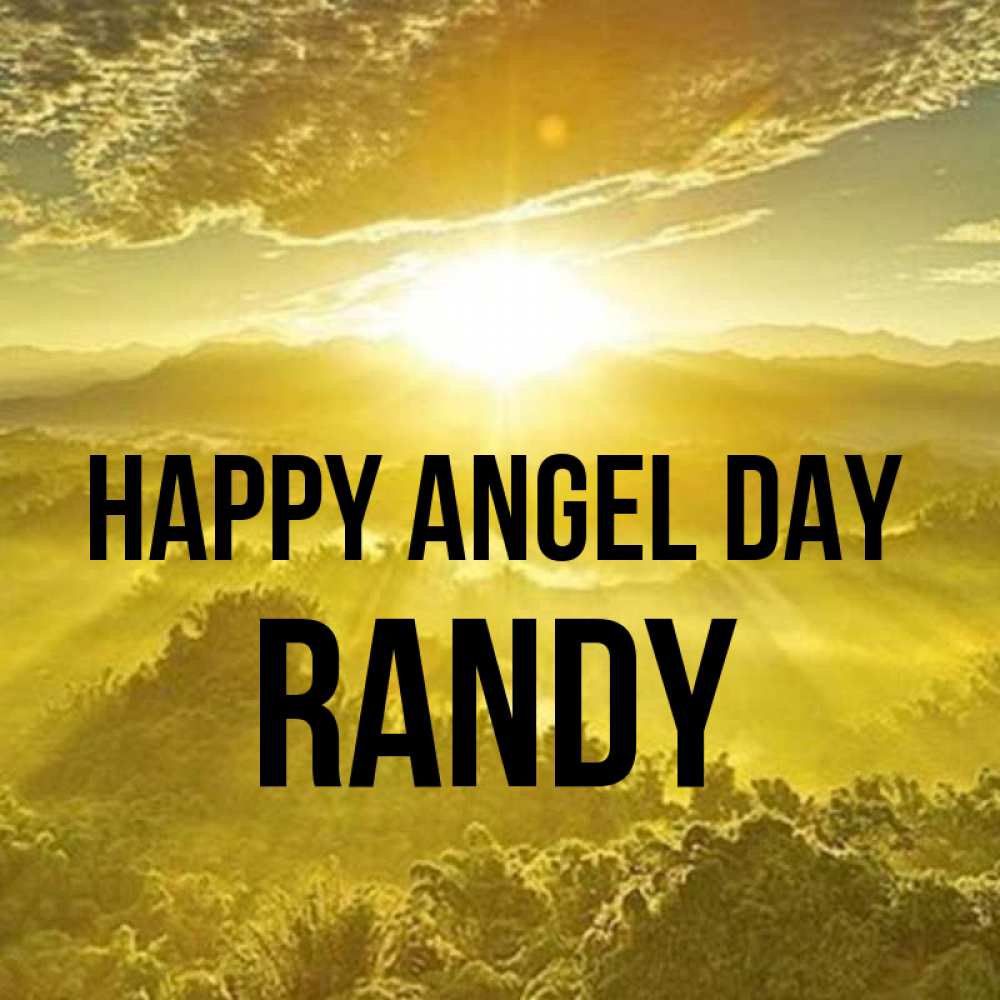 Greetings card с именем, Randy happy angel day леса и небо в желтом Greetings with text for free download 