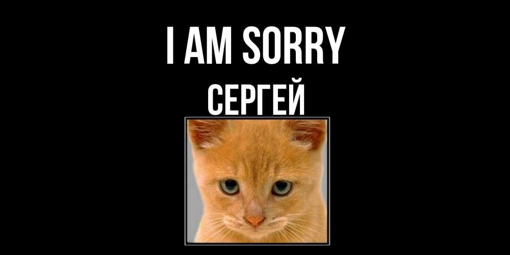 Greetings card с именем, Сергей I am sorry рыжий грустный кот просит прощения Greetings with text for free download 