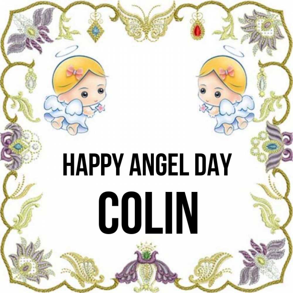 Greetings card с именем, Colin happy angel day маленькие ангелы с крылышками Greetings with text for free download 