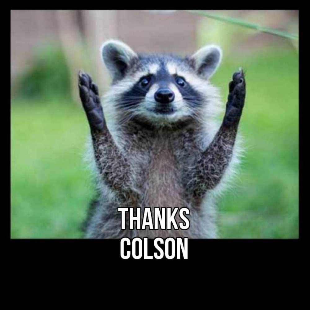 Greetings card с именем, Colson Thanks милые животные Greetings with text for free download 
