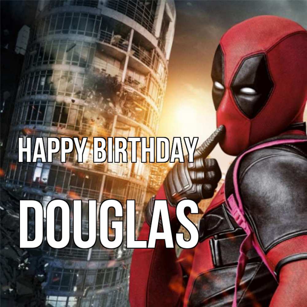 Greetings card с именем, Douglas Happy Birthday с супергероями Greetings with text for free download 