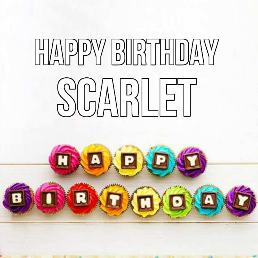 Greetings card с именем, Scarlet Happy Birthday из кексов и шоколада Greetings with text for free download 