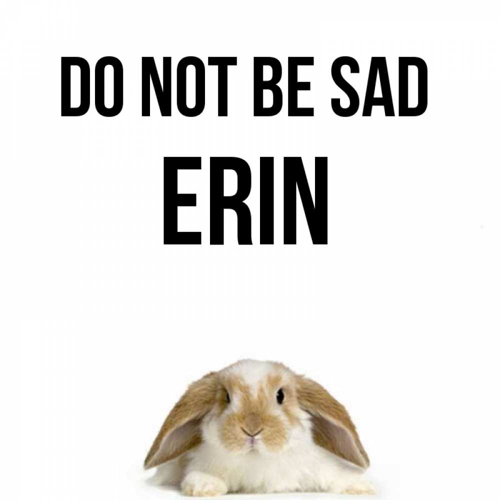 Greetings card с именем, Erin Do not be sad коричнево белый заяц с большими ушками Greetings with text for free download 