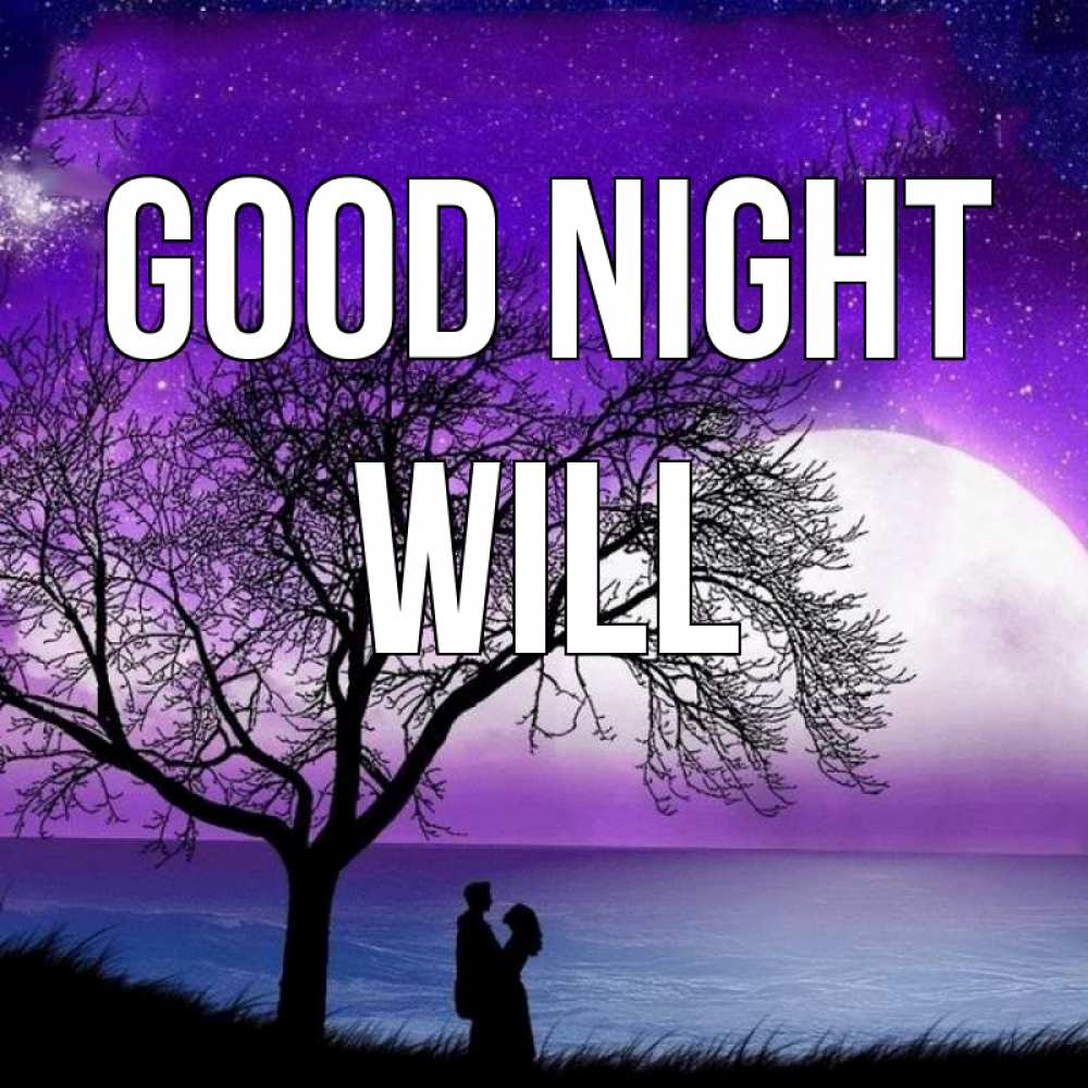 Greetings card с именем, Will Good night огромная луна и парочка Greetings with text for free download 