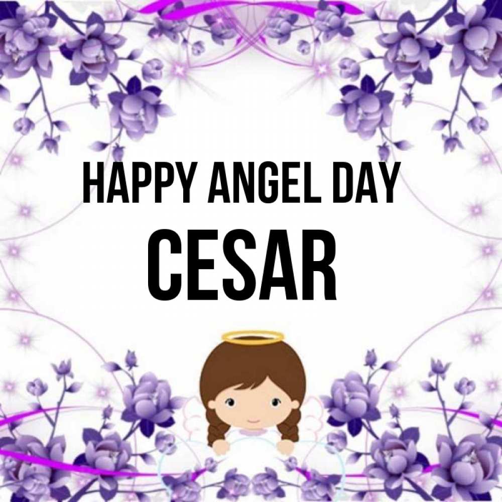 Greetings card с именем, Cesar happy angel day с именинами в рамочке Greetings with text for free download 