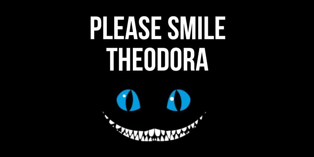 Greetings card с именем, Theodora Please smile кот улыбается Greetings with text for free download 