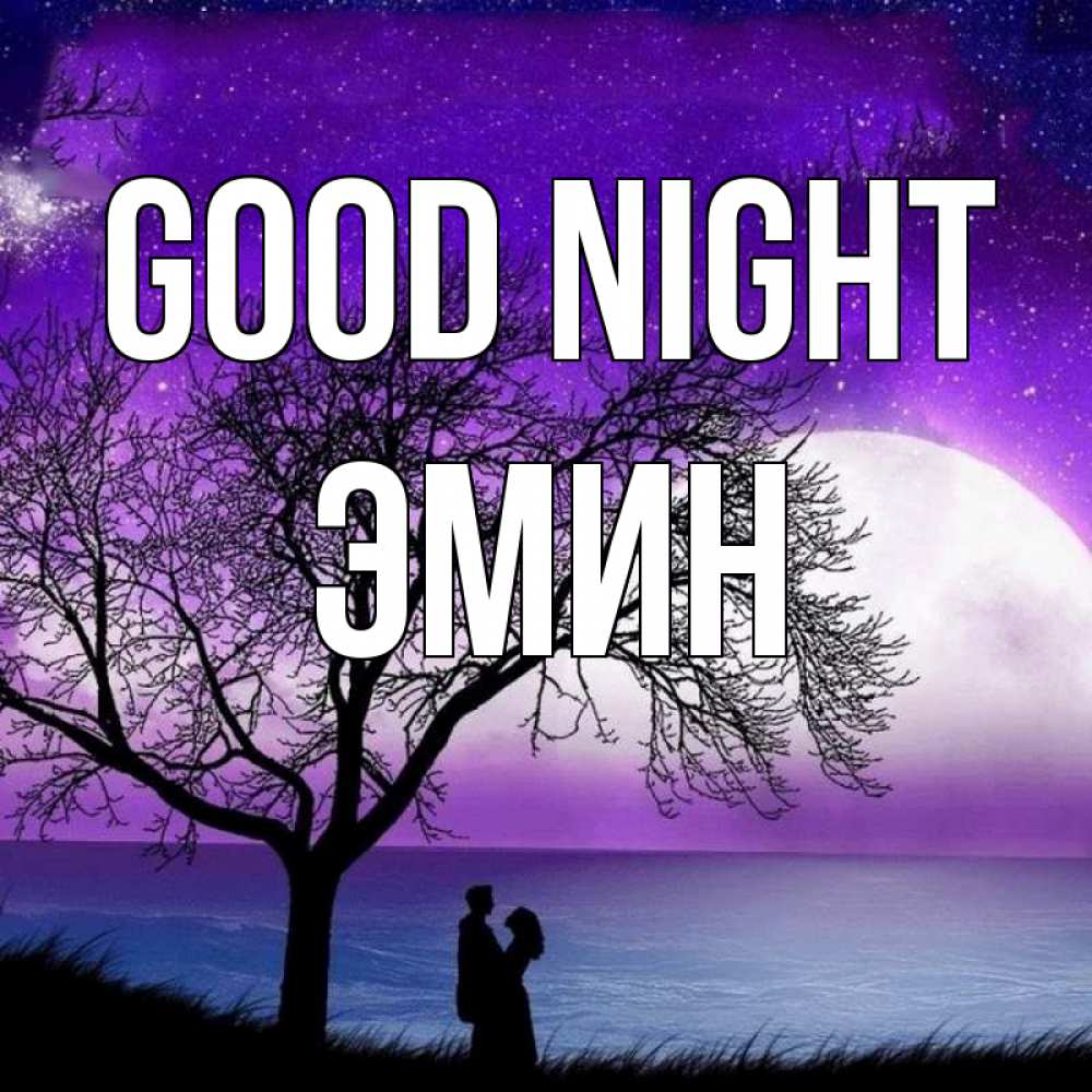 Greetings card с именем, Эмин Good night огромная луна и парочка Greetings with text for free download 