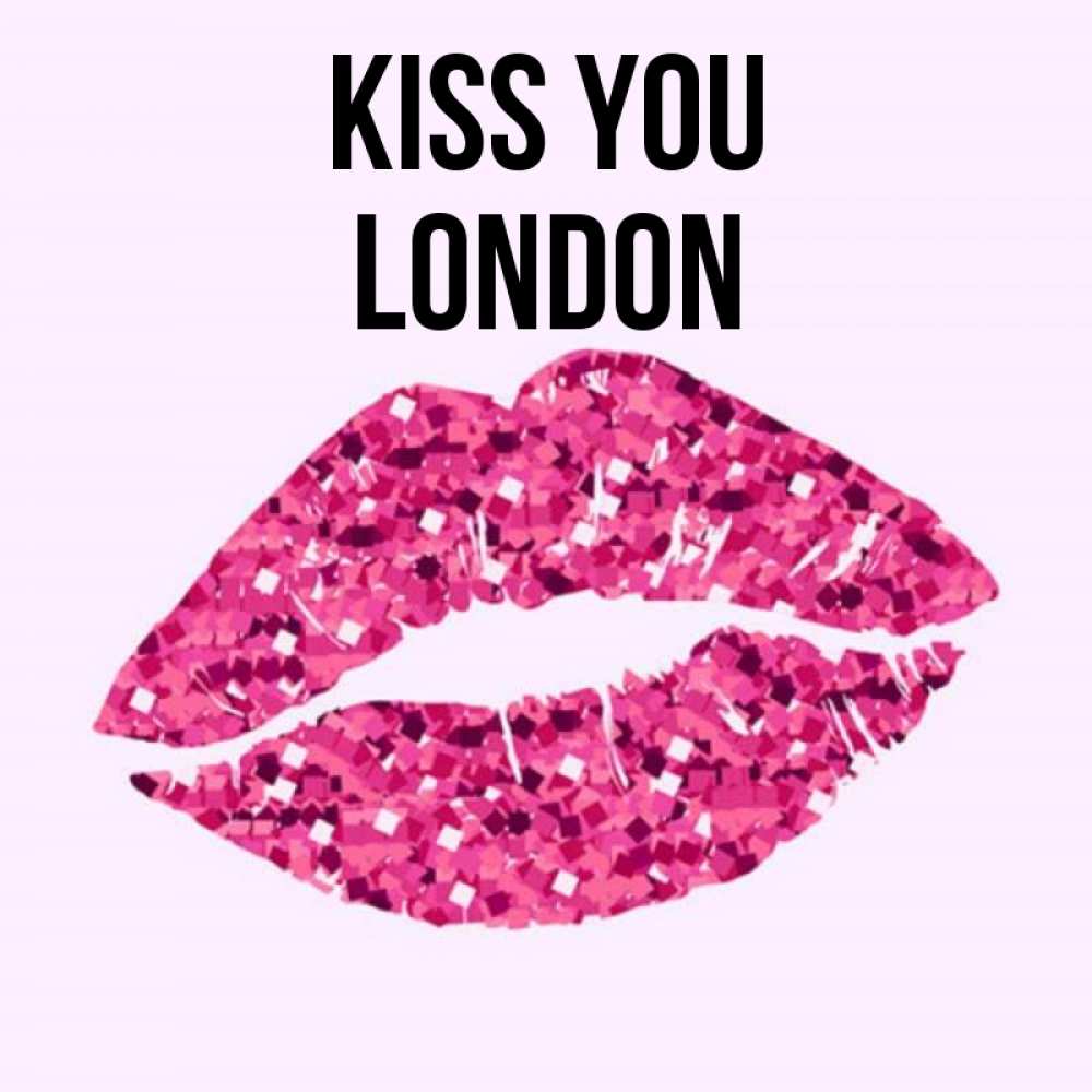 Greetings card с именем, London Kiss you открытка с женскими губами и поцелуем для парня Greetings with text for free download 