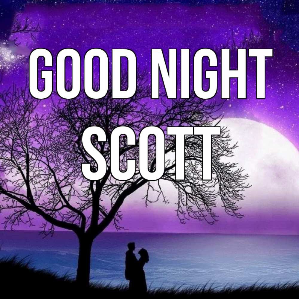 Greetings card с именем, Scott Good night огромная луна и парочка Greetings with text for free download 