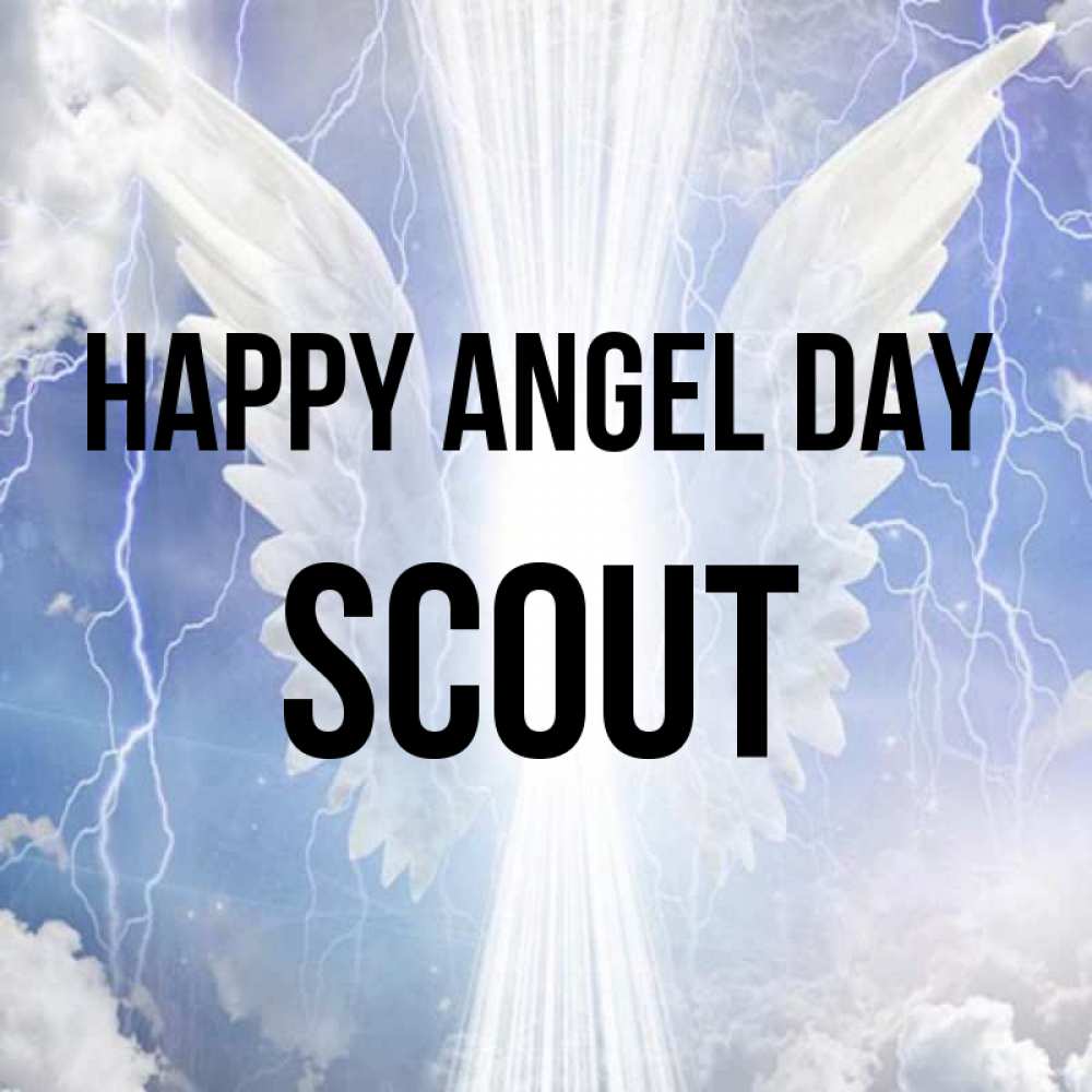 Greetings card с именем, Scout happy angel day молнии на небе и свет Greetings with text for free download 