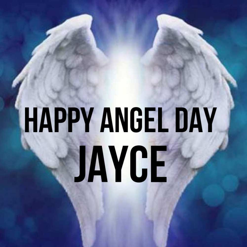 Greetings card с именем, Jayce happy angel day синий фон и крылышки Greetings with text for free download 