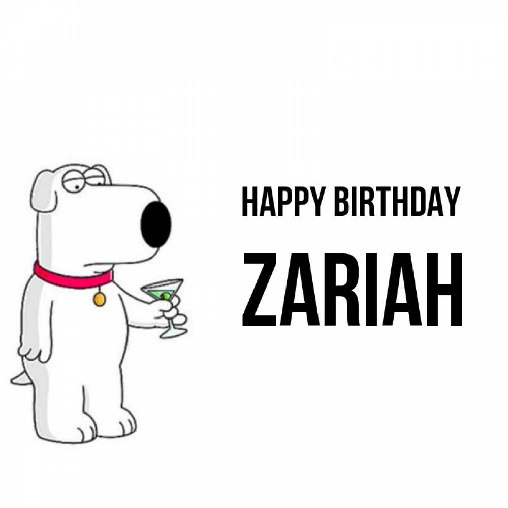 Greetings card с именем, Zariah Happy Birthday песик с оливками Greetings with text for free download 