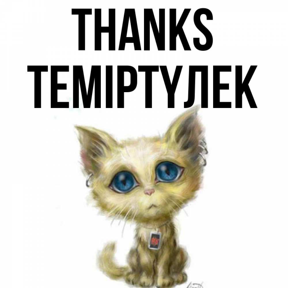 Greetings card с именем, ТЕМІРТҮЛЕК Thanks рисованный кот благодарит вас Greetings with text for free download 