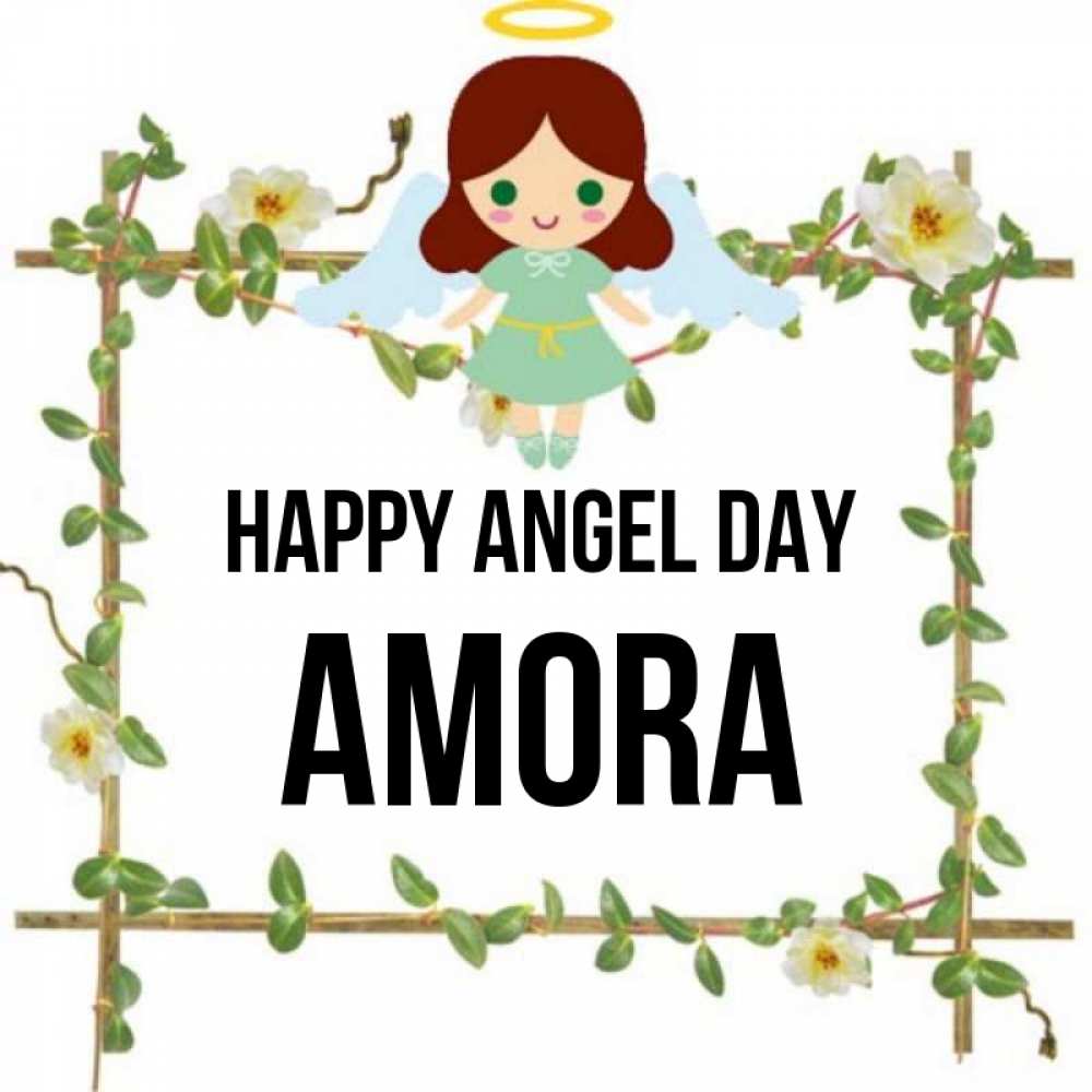 Greetings card с именем, Amora happy angel day Ангел с нимбом Greetings with text for free download 
