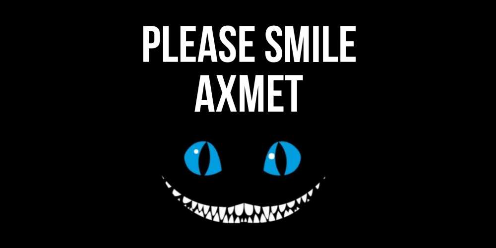 Greetings card с именем, Ахмет Please smile кот улыбается Greetings with text for free download 