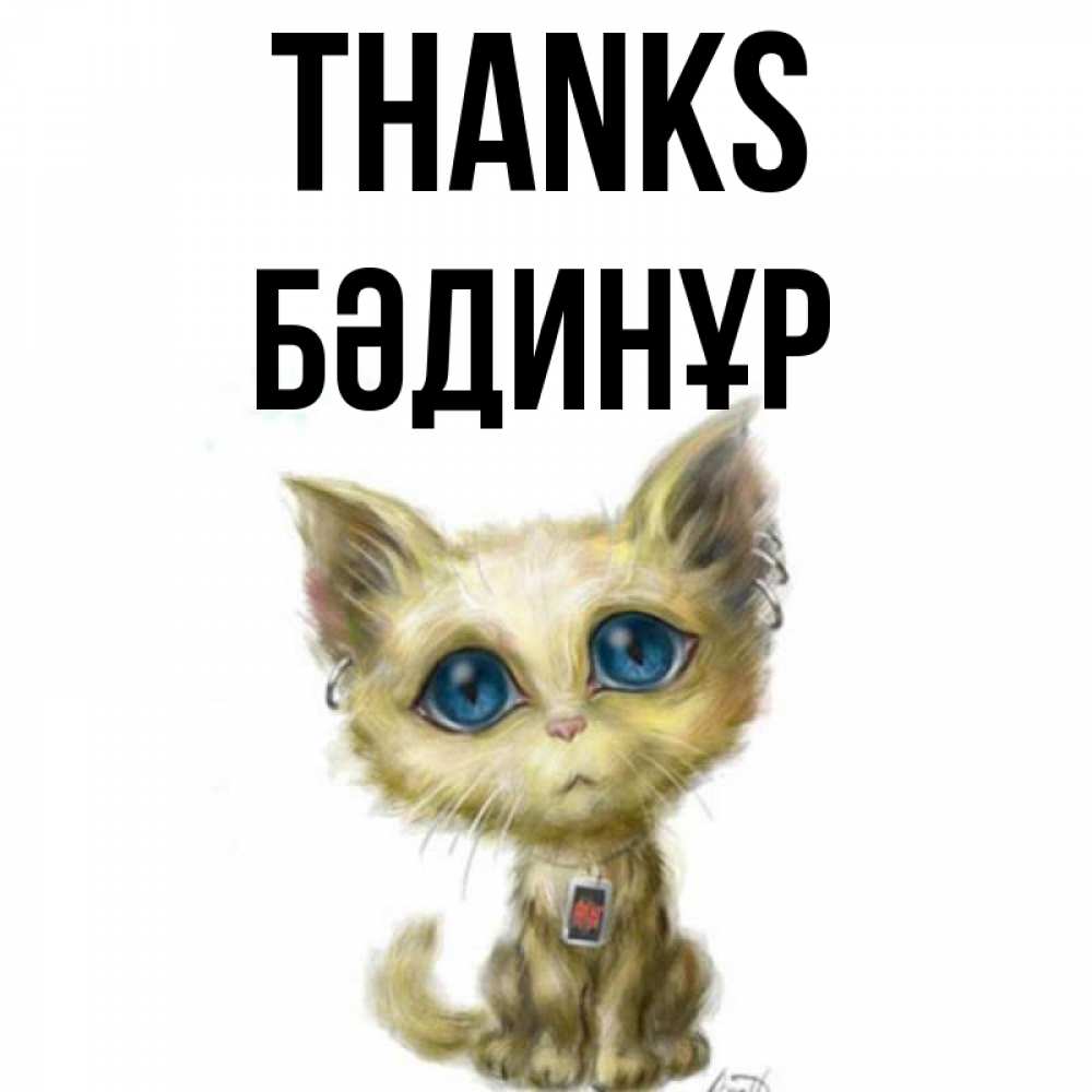Greetings card с именем, БӘДИНҰР Thanks рисованный кот благодарит вас Greetings with text for free download 