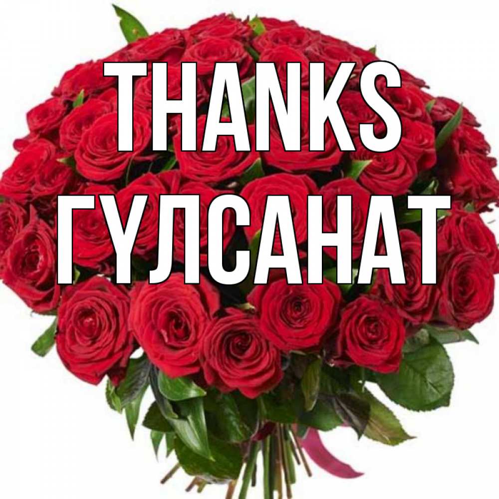 Greetings card с именем, ГҮЛСАНАТ Thanks букет красных роз Greetings with text for free download 