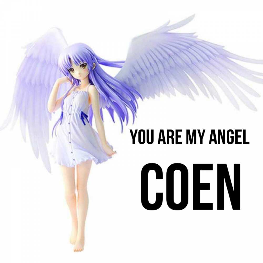 Greetings card с именем, Coen You are my angel девушка ангел с фиолетовыми крыльями Greetings with text for free download 