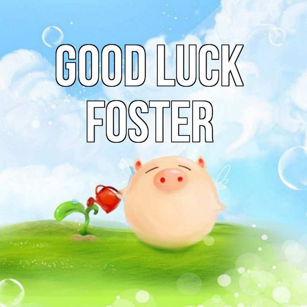 Greetings card с именем, Foster Good luck поросенок поливает цветок. летнее настроение Greetings with text for free download 