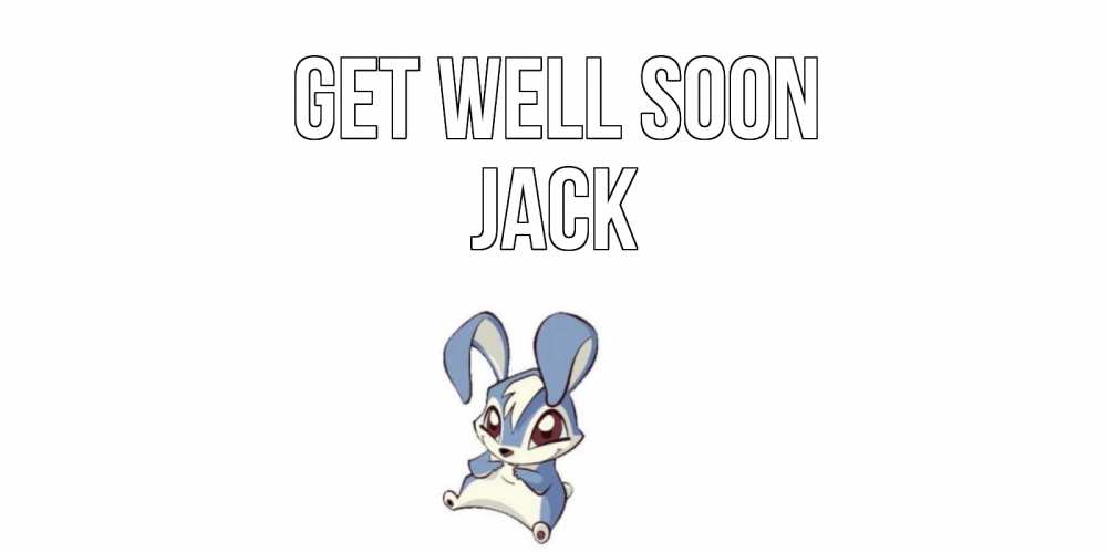 Greetings card с именем, Jack Get well soon серый заяц на открытке про выздоравление Greetings with text for free download 