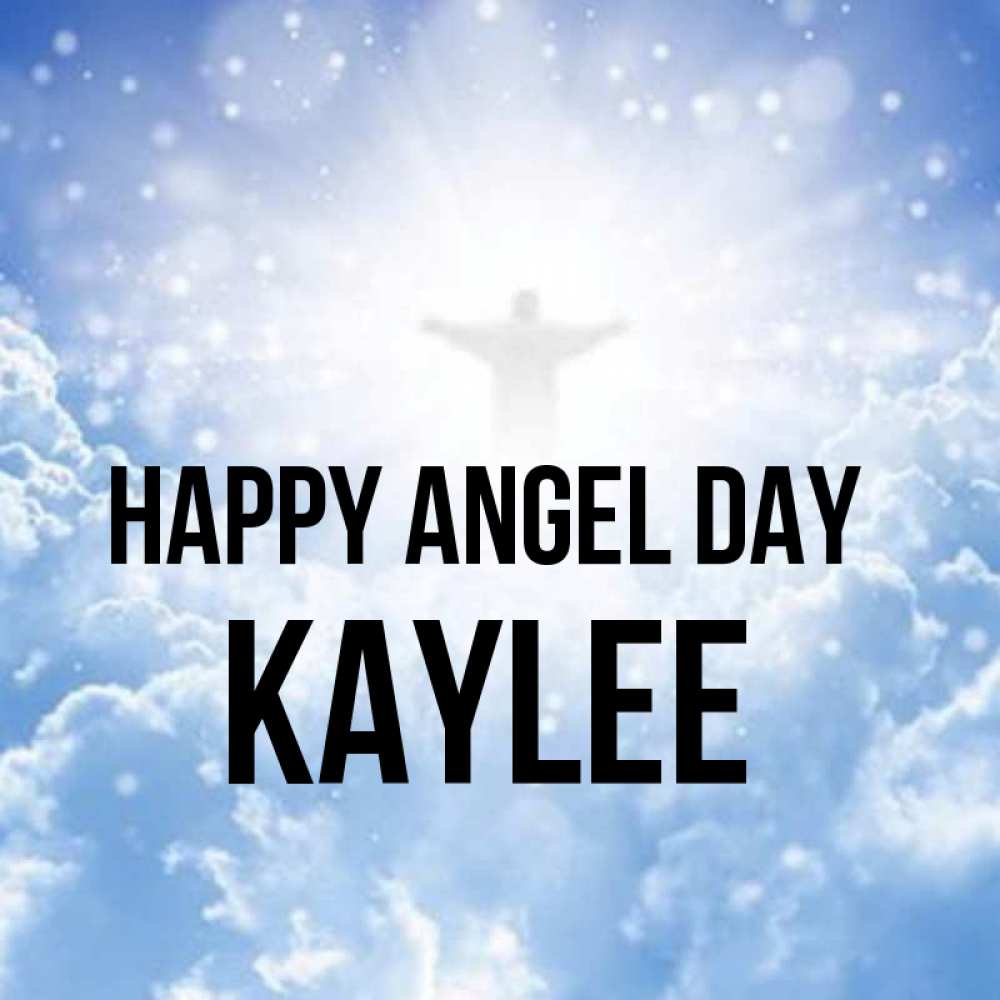 Greetings card с именем, Kaylee happy angel day ангел на облаках в свете солнца Greetings with text for free download 