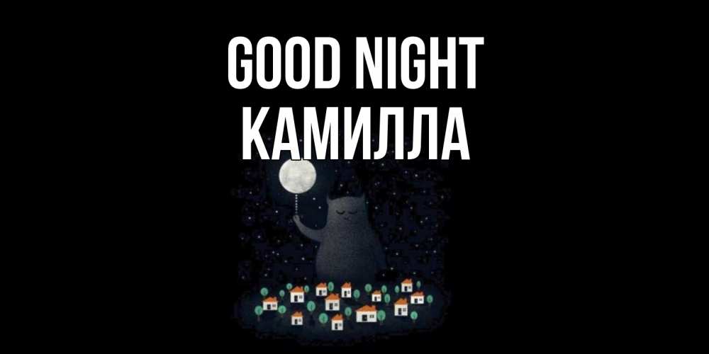 Greetings card с именем, Камилла Good night кот,луна, ночь, звезды Greetings with text for free download 