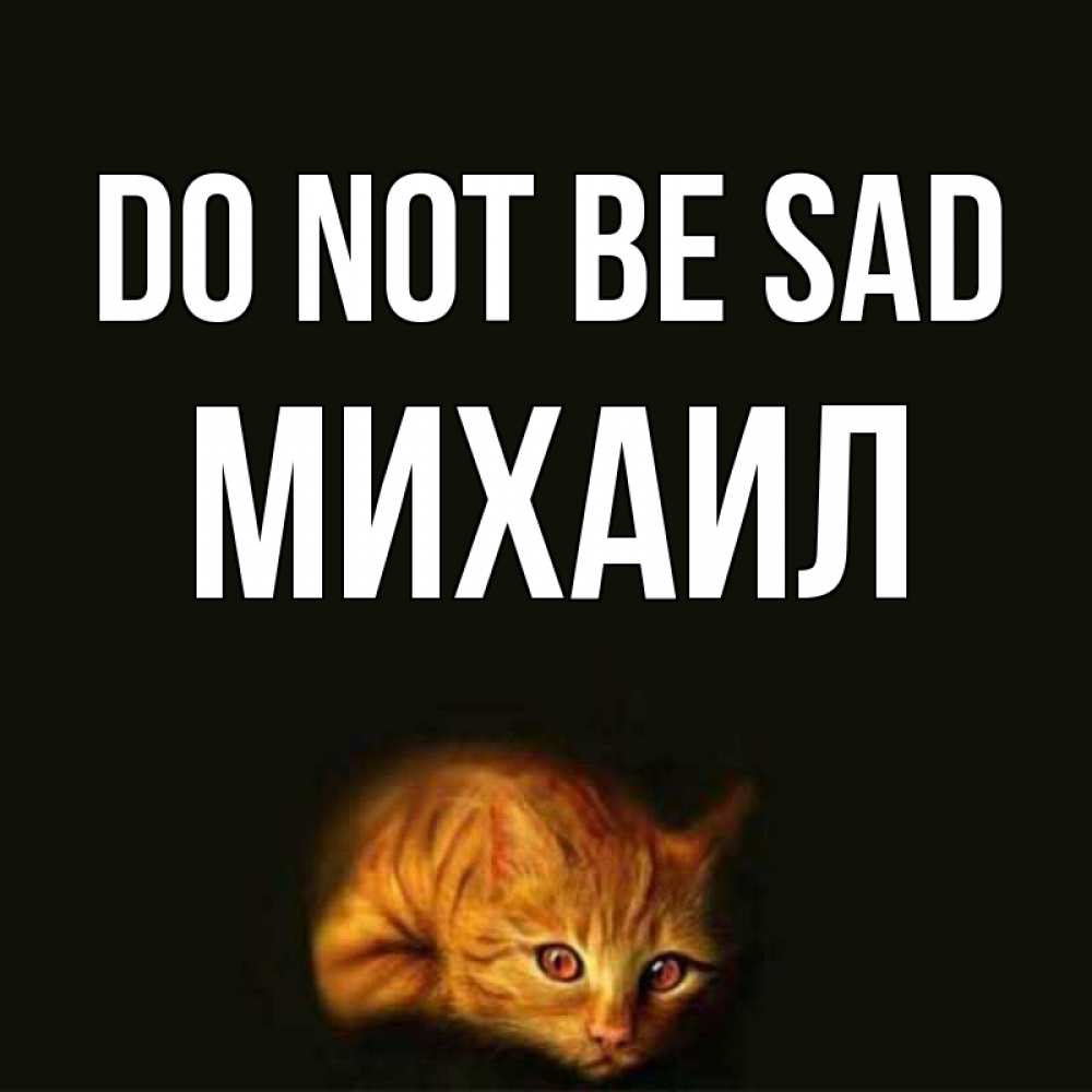 Greetings card с именем, Михаил Do not be sad лежащий кот в темноте Greetings with text for free download 