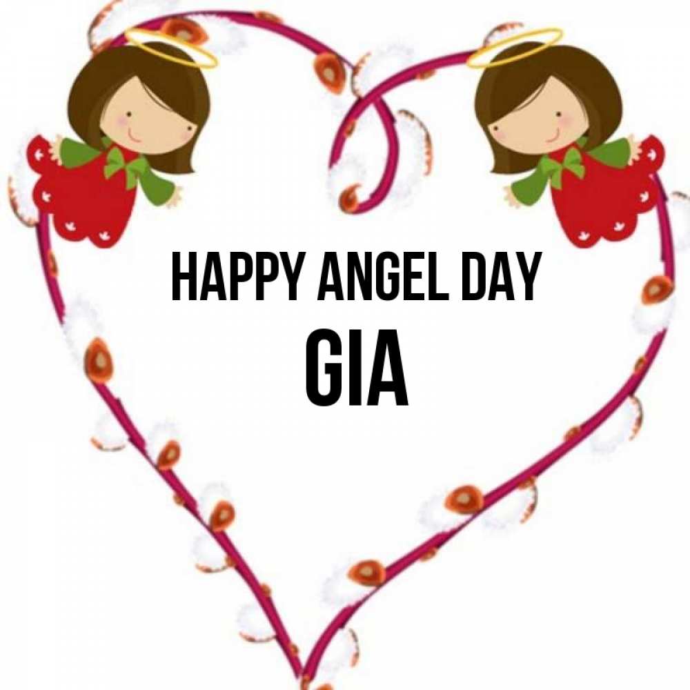 Greetings card с именем, Gia happy angel day рамочка в виде сердца Greetings with text for free download 