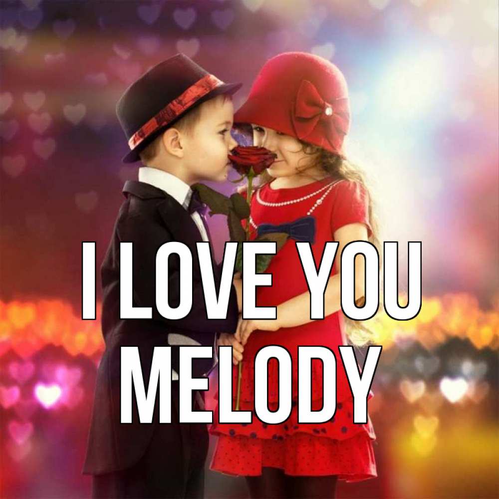 Greetings card с именем, Melody I love you черное и красное и роза Greetings with text for free download 