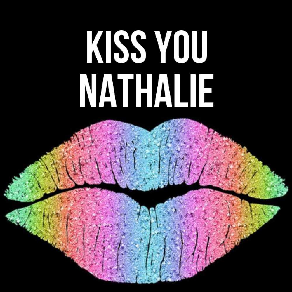 Greetings card с именем, Nathalie Kiss you след от губ на черном фоне Greetings with text for free download 