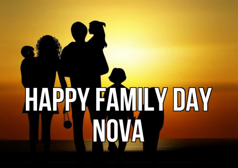 Greetings card с именем, Nova happy family day Семья, закат, мама, папа, дети Greetings with text for free download 