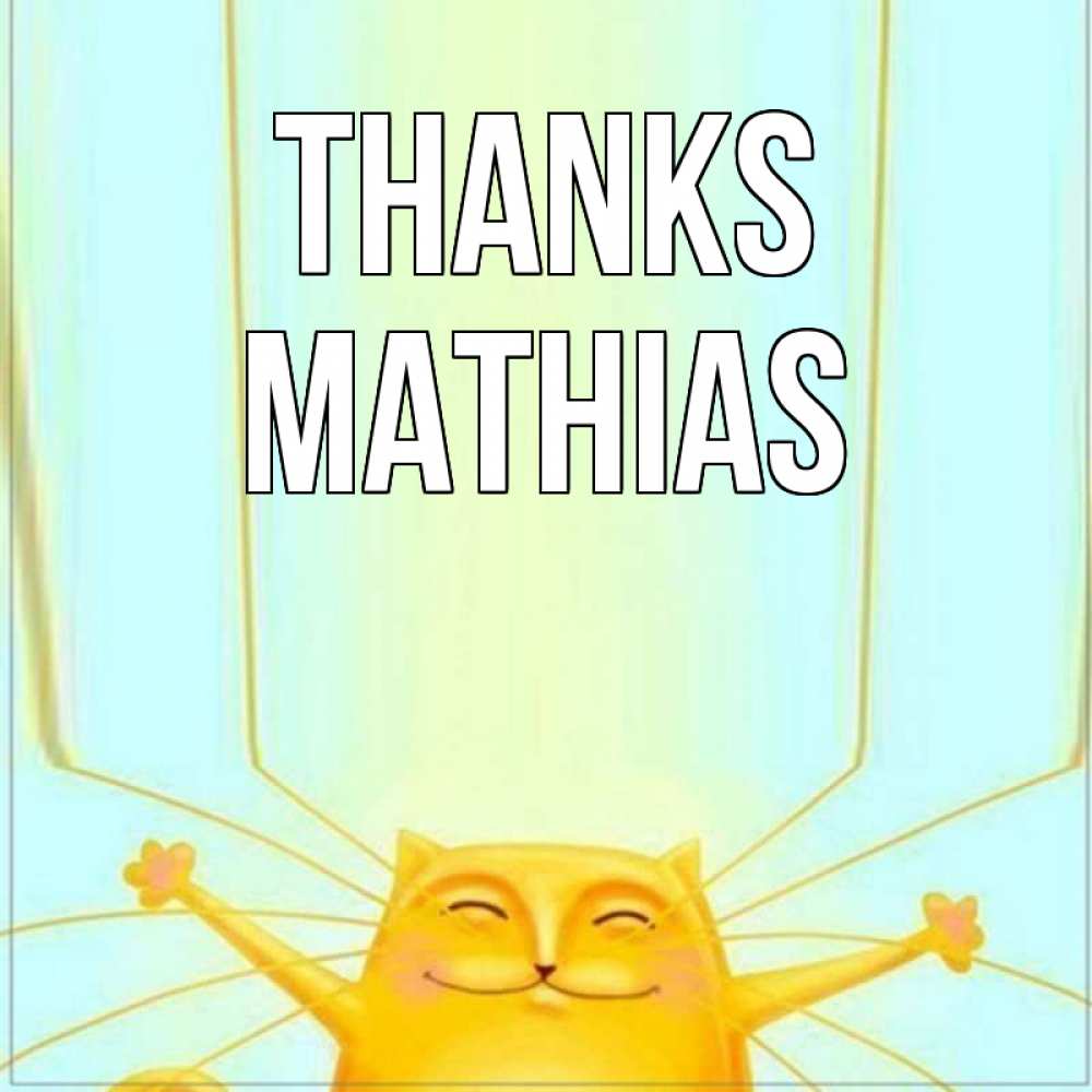 Greetings card с именем, Mathias Thanks кот с усами благодарит Greetings with text for free download 