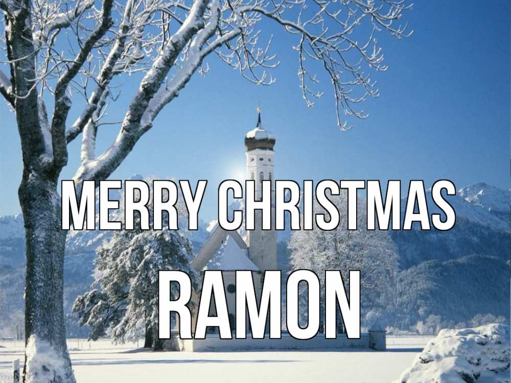 Greetings card с именем, Ramon Merry Christmas зима, храм, костел Greetings with text for free download 