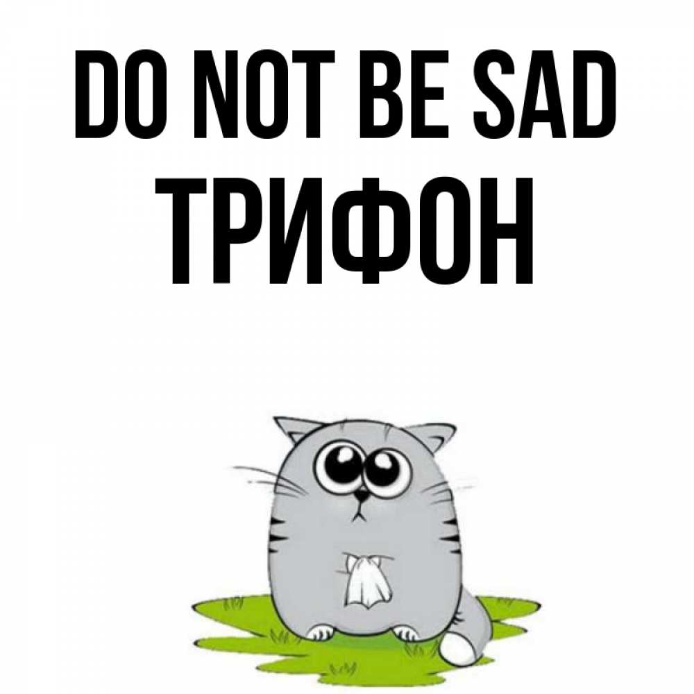 Greetings card с именем, Трифон Do not be sad грустный котяра Greetings with text for free download 