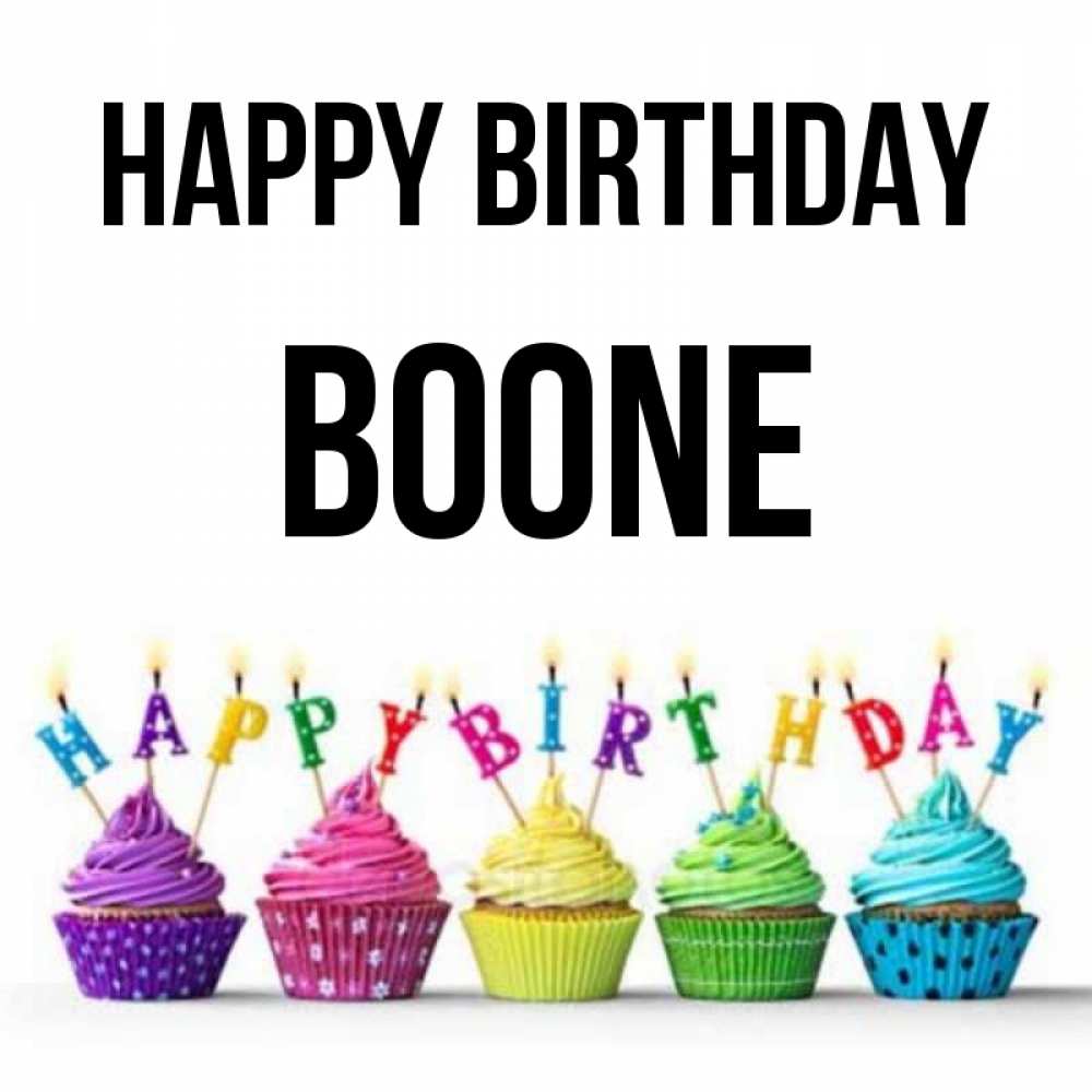 Greetings card с именем, Boone Happy Birthday открытка ко дню рождения с разноцветными вкусняшками Greetings with text for free download 