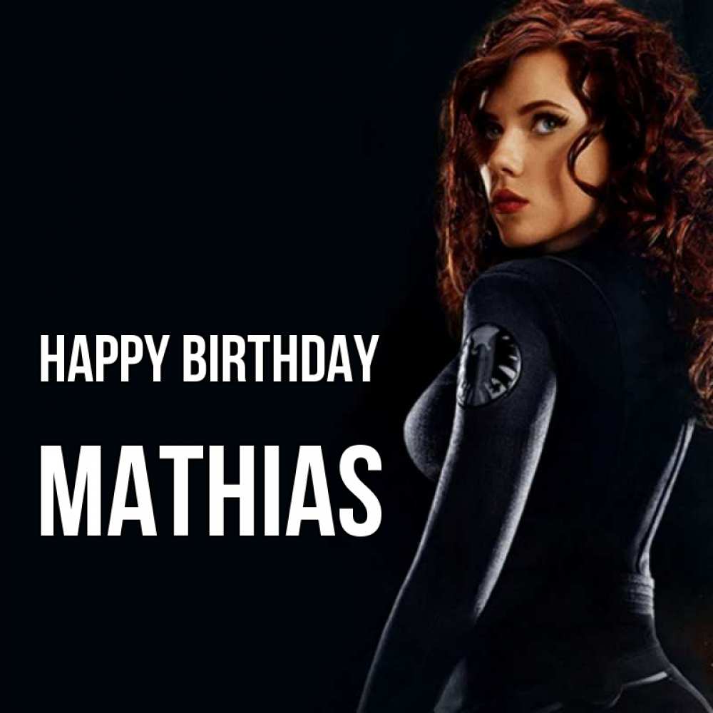 Greetings card с именем, Mathias Happy Birthday Марвел черная вдова Greetings with text for free download 
