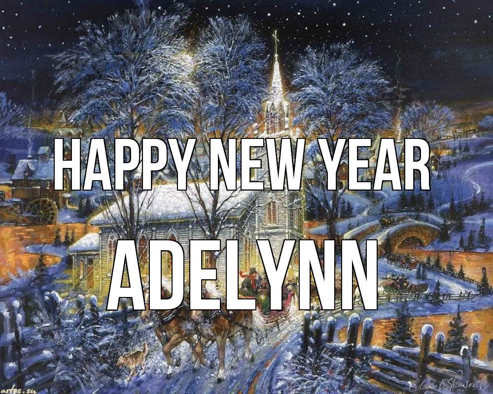 Greetings card с именем, Adelynn Happy New Year упряжка лошадей, лошади, новый год Greetings with text for free download 
