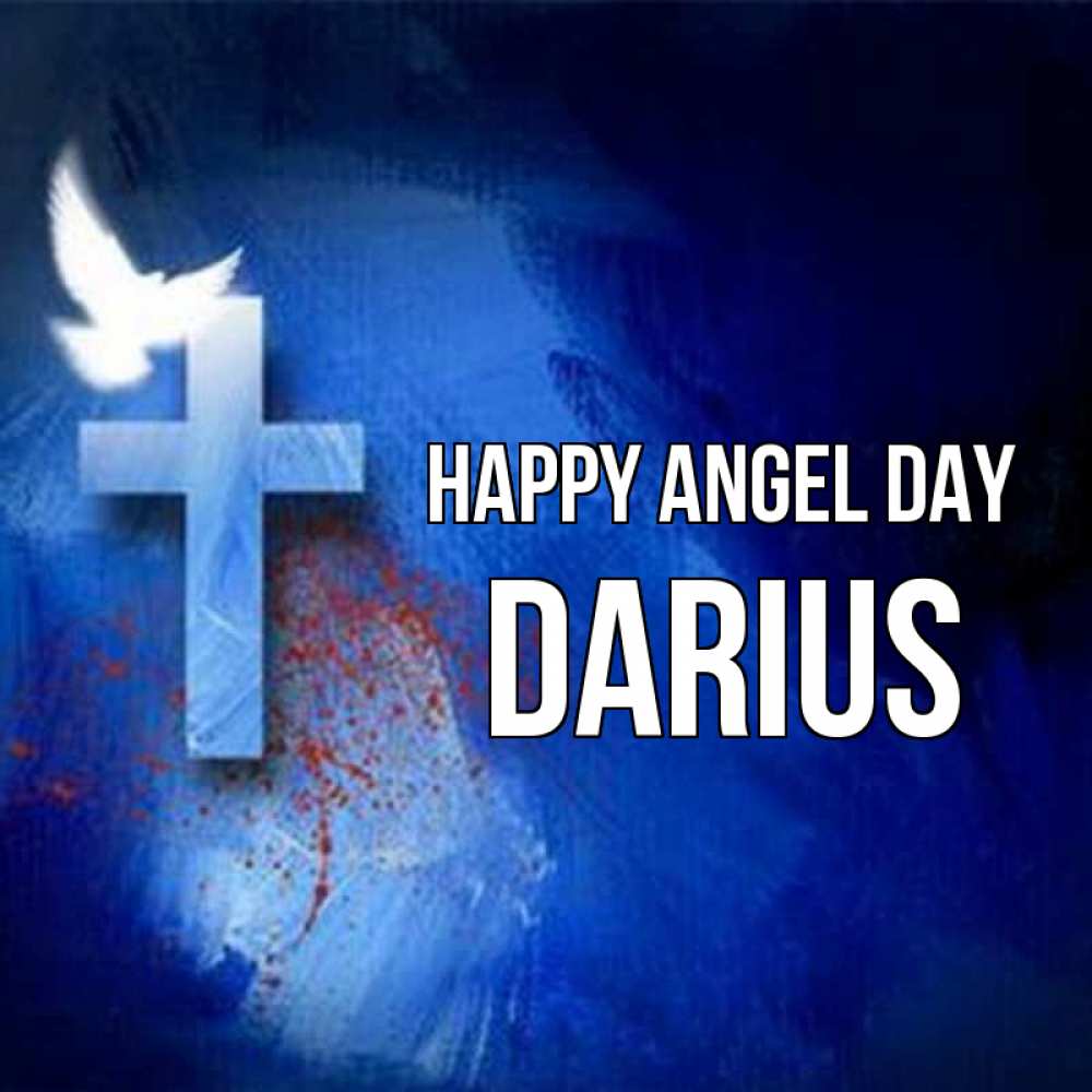 Greetings card с именем, Darius happy angel day Синий фон и птица Greetings with text for free download 