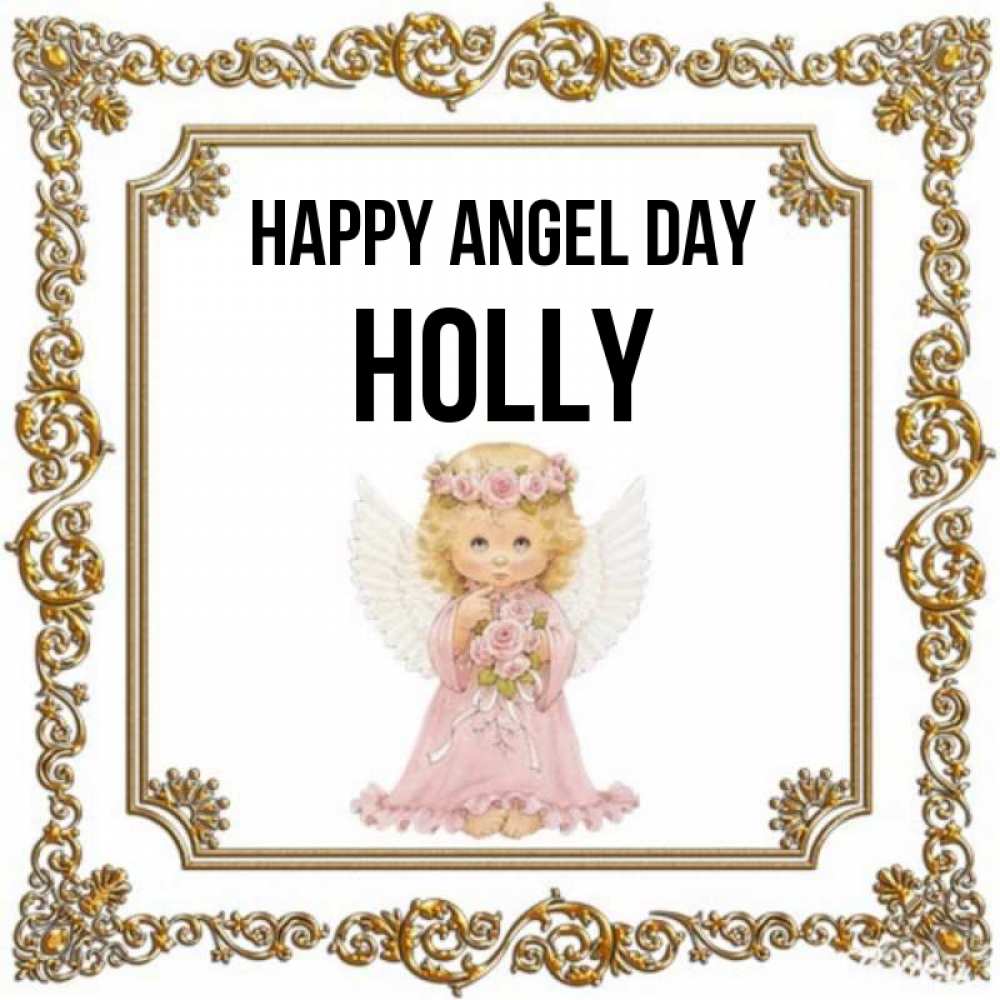 Greetings card с именем, Holly happy angel day девочка ангел с крыльями и цветами в розовом платье Greetings with text for free download 