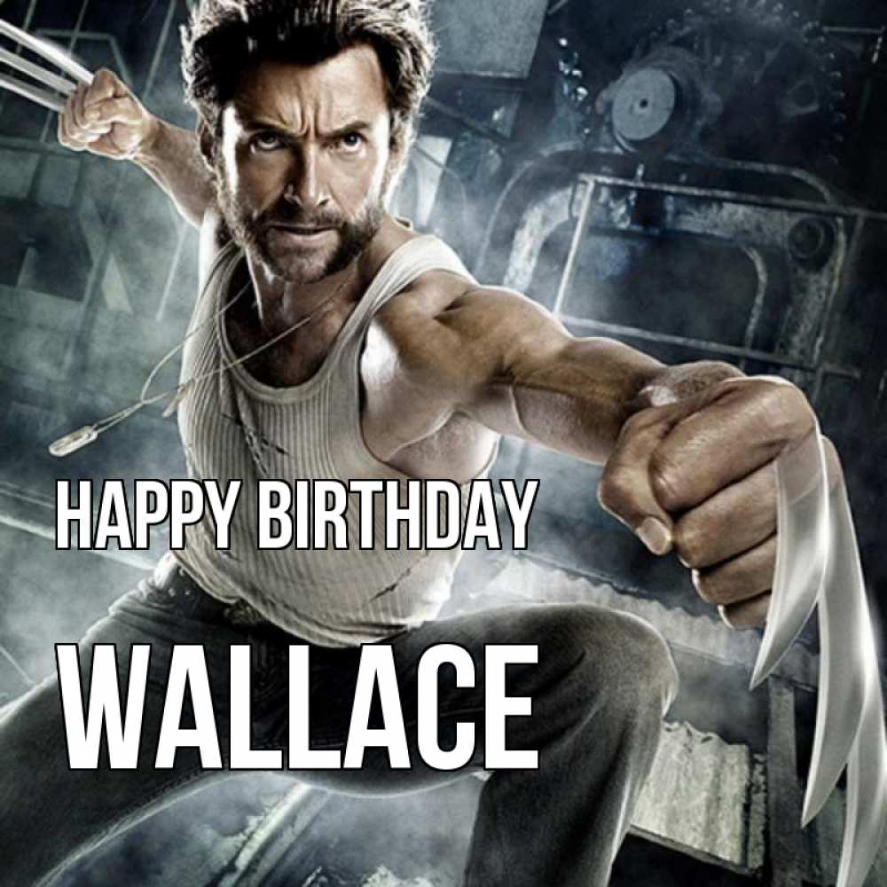 Greetings card с именем, Wallace Happy Birthday супергерой в ярости Greetings with text for free download 