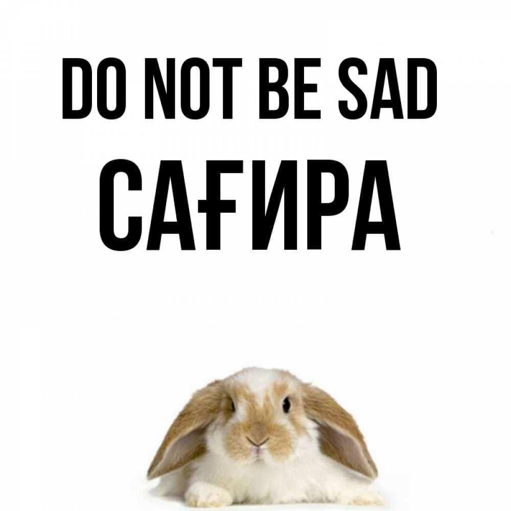 Greetings card с именем, САҒИРА Do not be sad коричнево белый заяц с большими ушками Greetings with text for free download 