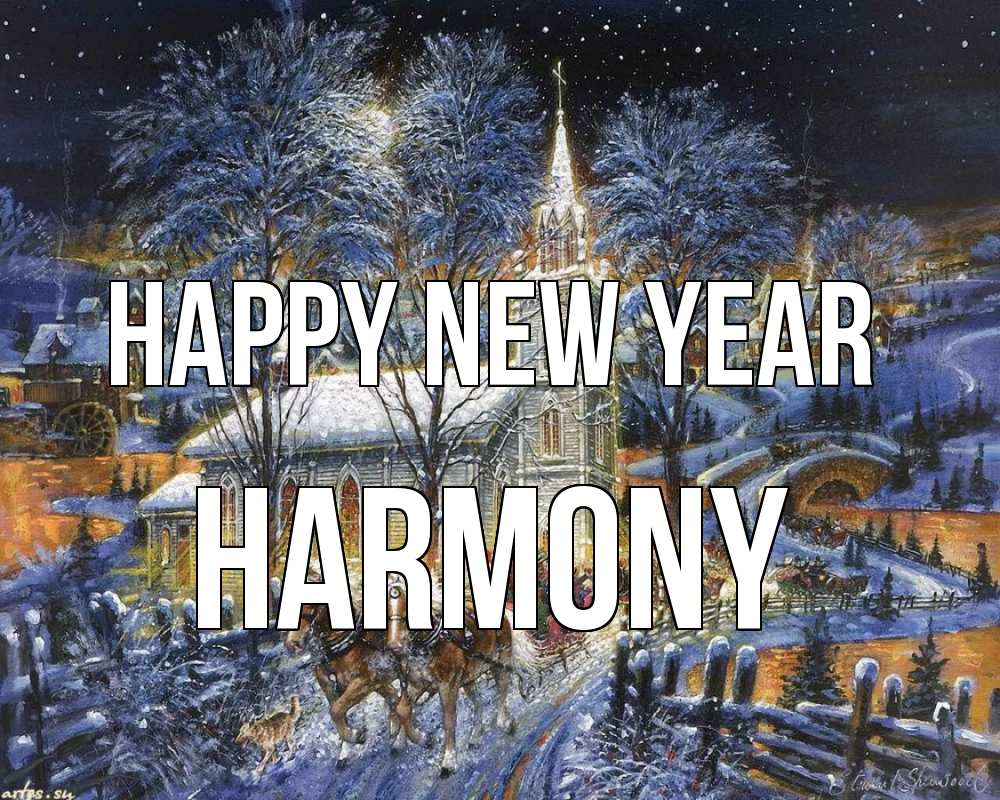Greetings card с именем, Harmony Happy New Year упряжка лошадей, лошади, новый год Greetings with text for free download 